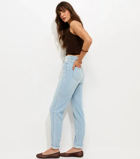 Tall Light Blue Cotton Rich High Rise Mom Jeans