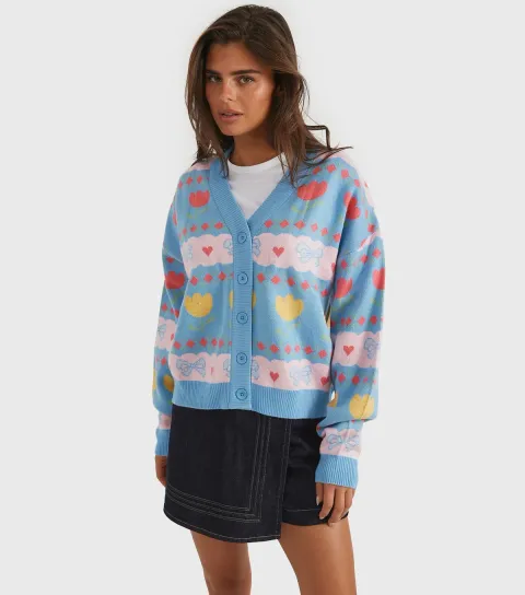 Blue Bow Tulip Knitted Cardigan