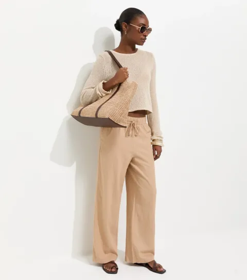 Mink Linen Blend Wide Leg Trousers