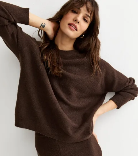 Tall Dark Brown Raglan Sleeve Oversized Jumper