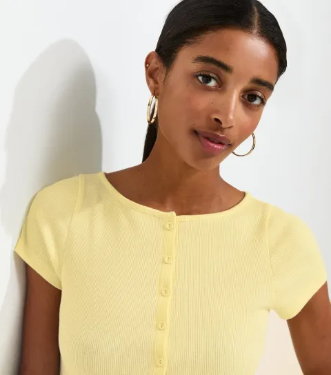 Light Yellow Cotton Rich Button Through Baby Tee T-Shirt