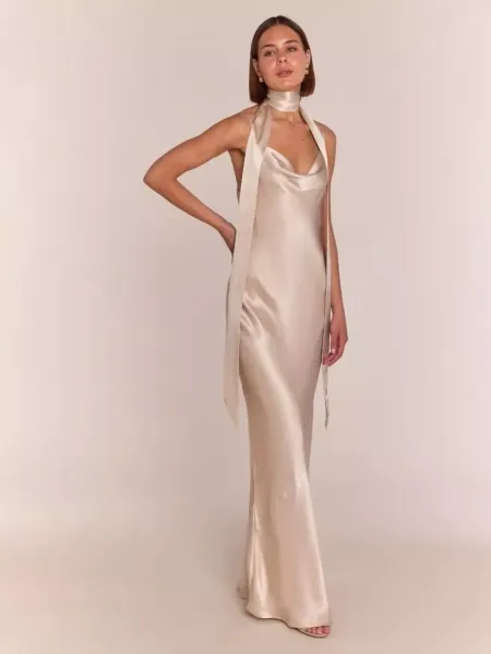 Rewritten Pollenca Cowl Neck Satin Maxi Dress