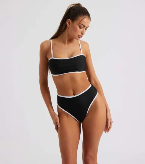 Black Contrast Trim Bikini Bottoms