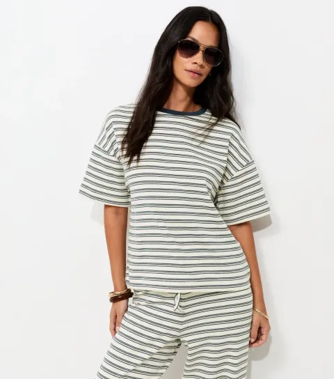 Blue Soft Touch Striped Drawstring Wide Leg Trousers