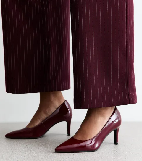Dark Burgundy Faux Patent Leather Heeled Court Shoes Vegan