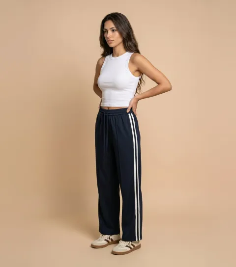 Blue Side Stripe Straight Joggers