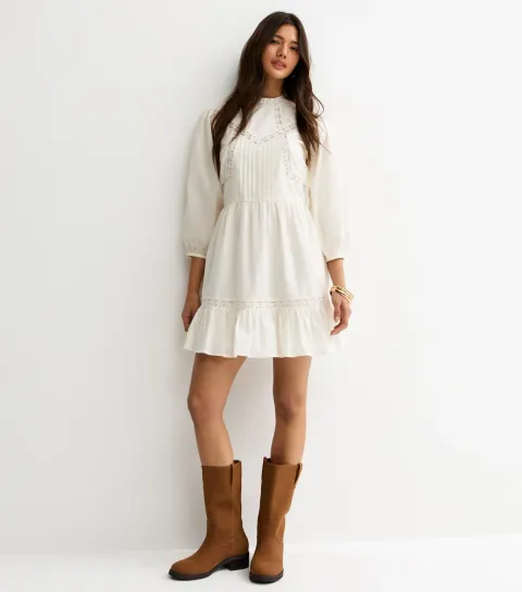 Cream Lace Tiered Mini Dress