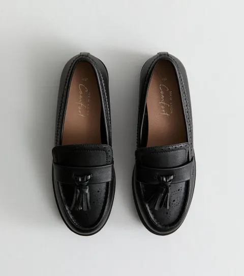 Black Faux Leather Tasselled Brogue Loafers Vegan