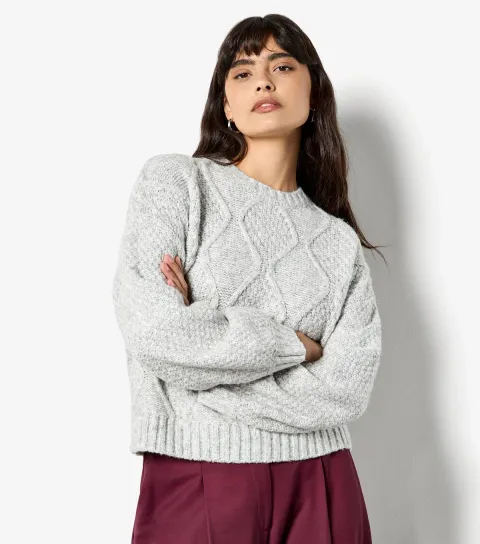 Grey Chunky Cable Front Jumper
