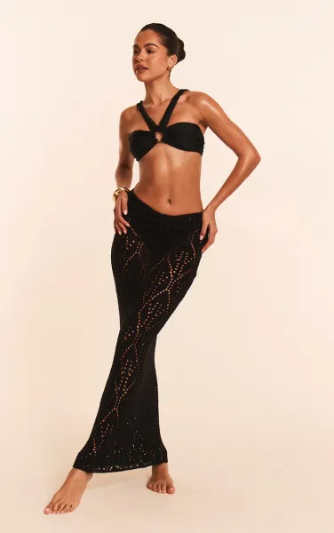 Black Crochet Knot Detail Maxi Beach Skirt