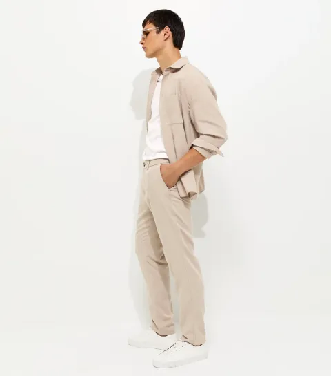 Stone Slim Linen Look Chino Trousers