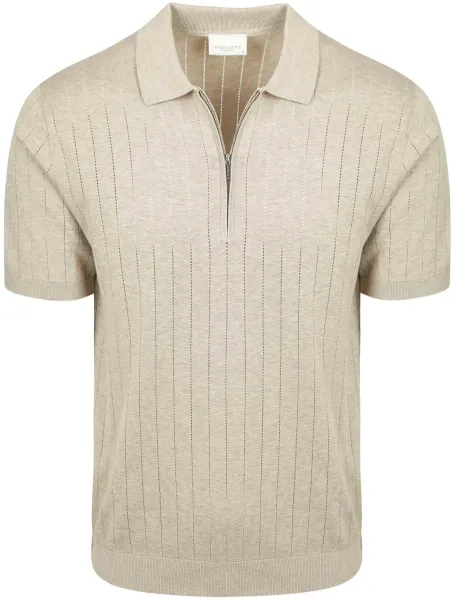 Profuomo Knitted Half Zip Polo Shirt Dropneedle Beige maat M