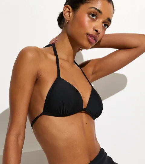 Black Tie Up Moulded Triangle Bikini Top