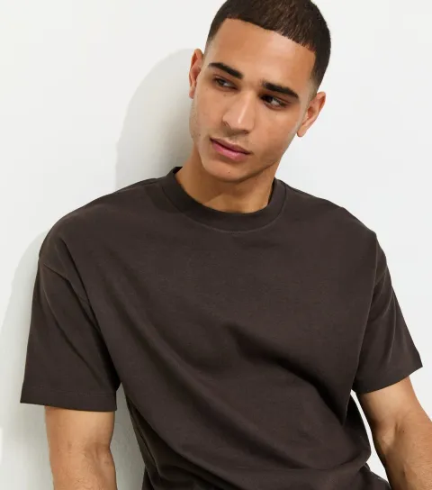 Dark Brown Boxy Crew Neck T-Shirt