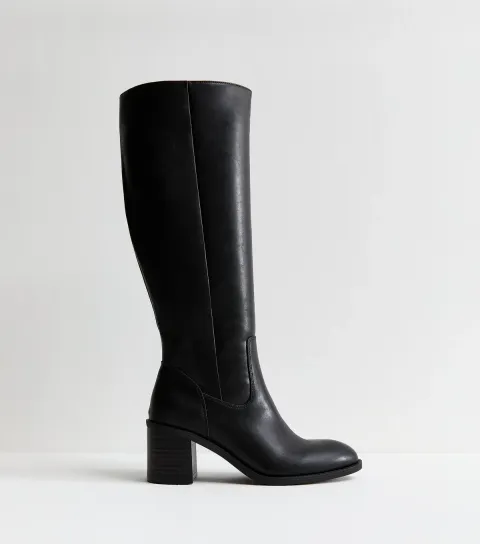 Black Faux Leather Block Heel Boots Vegan