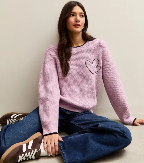 Pink Embroidered Heart Knit Jumper