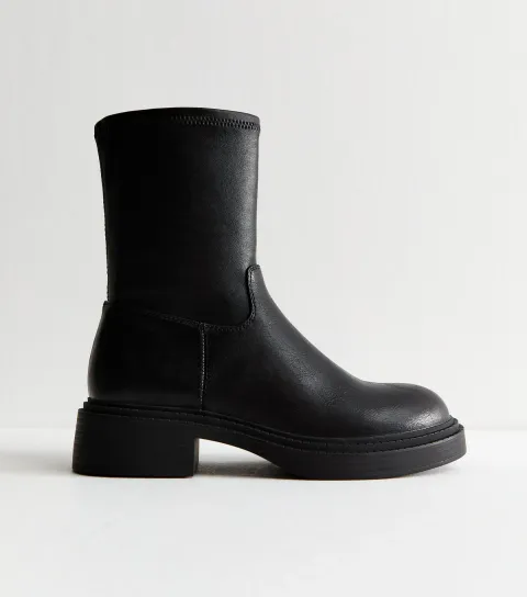 Black Chunky Sole Sock Fit Ankle Boots Vegan