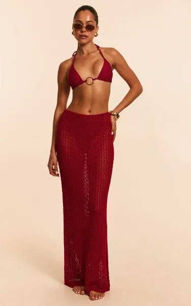 Burgundy Crochet Maxi Beach Skirt