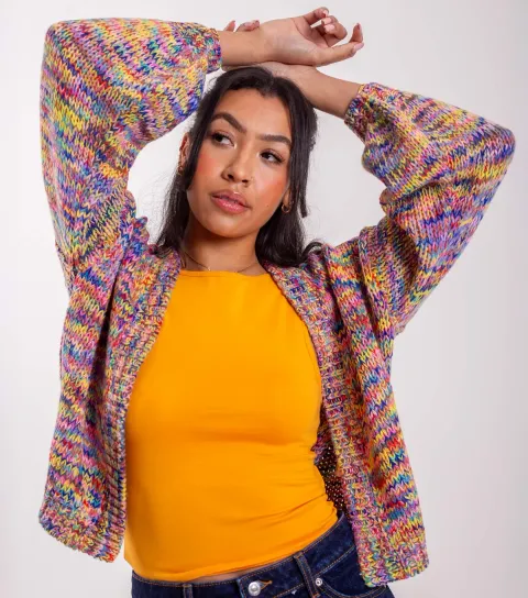 Multi Coloured Balloon Sleeve Cardigan