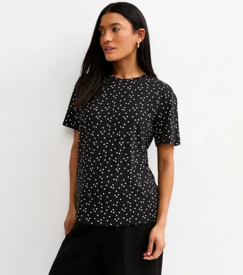 Maternity Black Cotton Spot Print T-Shirt