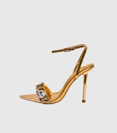 Gold Icicle Patent Jewel Embellished Stiletto Sandals