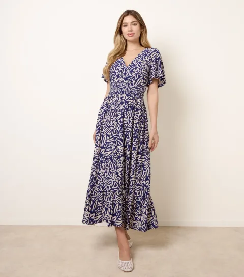 Blue Wrap Front Midi Dress