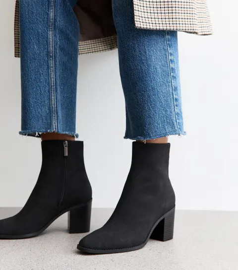 Black Faux Suede Almond Toe Ankle Boots Vegan