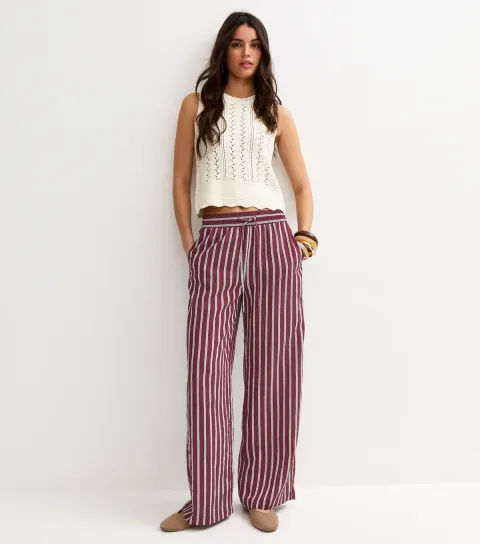 Red Striped Wide Leg Trousers