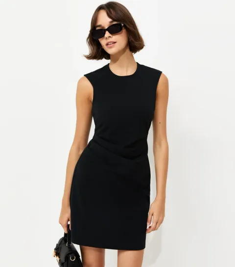 Black Ruched Waist Sleeveless Mini Dress
