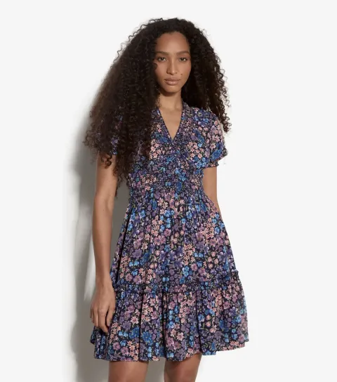 Blue Iridescent Ditsy Print Mini Dress