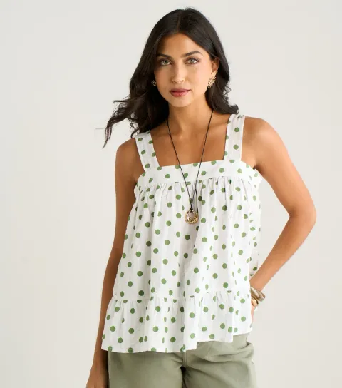 Green Cotton Polka Dot Smock Cami Top