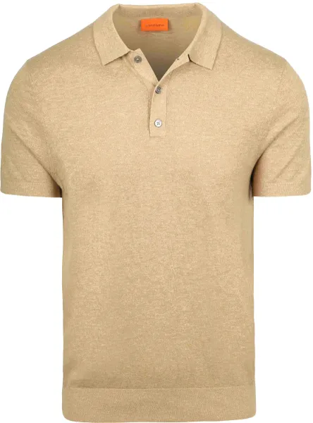 Suitable Knitted Polo Shirt Cotton Linen Beige maat L
