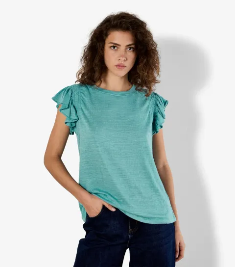 Bright Blue Ruffle Sleeve T-Shirt