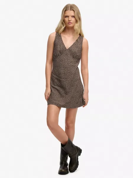 Superdry Printed Sweetheart Mini Dress, Brown
