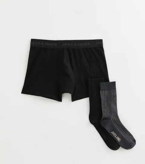 Black Patterned Boxers and Socks Gift Set