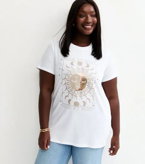 Plus Size White Cotton Mystical Sun T-Shirt Curves