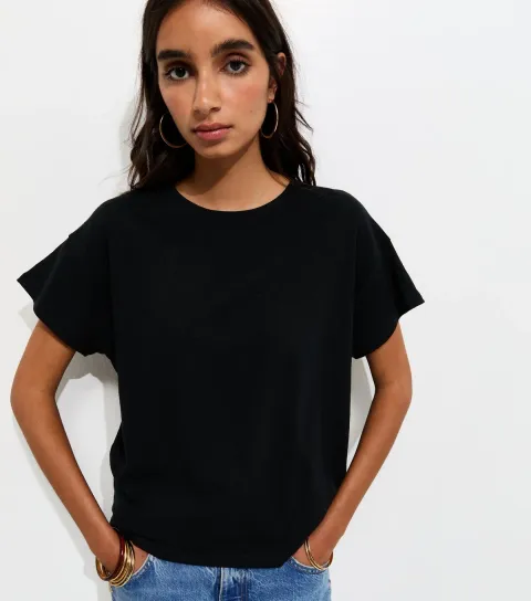 Premium Black Linen Rich Dip Back T-Shirt