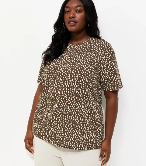 Plus Size Brown Leopard Print T-Shirt Curves