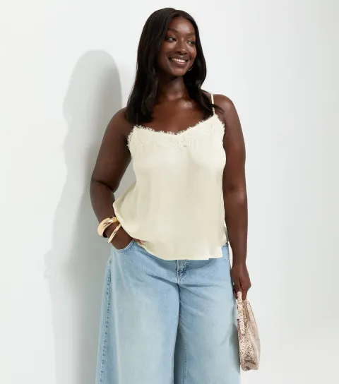 Plus Size Cream Lace V Neck Cami Top Curves