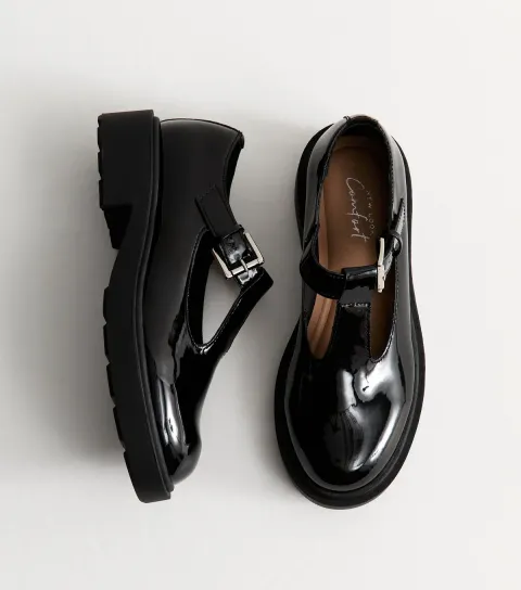 Black Patent T Bar Mary Jane Shoes Vegan