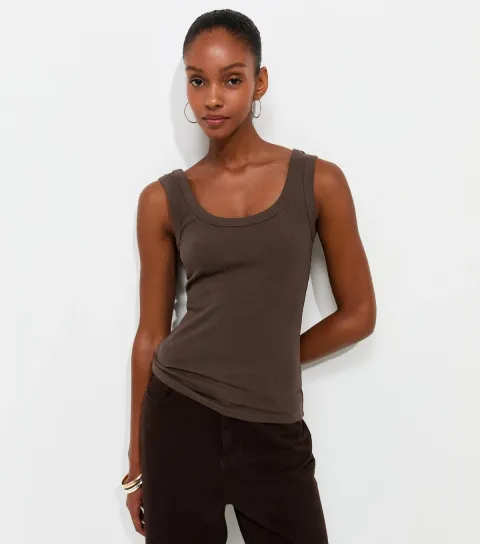 Dark Brown Cotton Rich Scoop Neck Vest Top