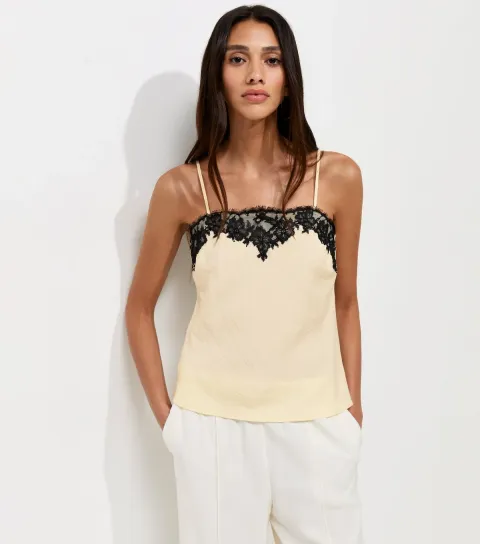 Cream Woven Lace Trim Cami Top