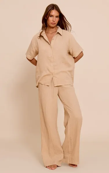 Stone Cheesecloth Short Sleeve Trouser Pj Set