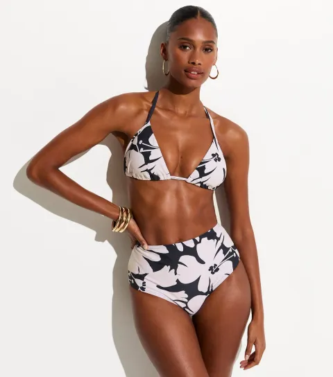 Black Hibiscus High Waist Bikini Bottoms