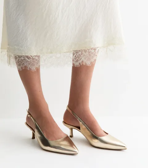 Wide Fit Gold Faux Leather Slingback Pumps Vegan
