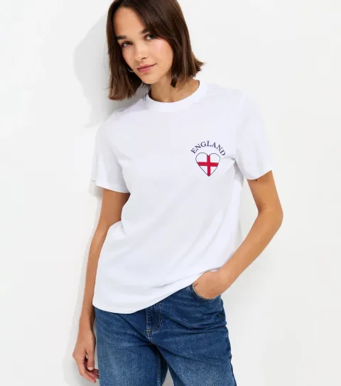 White Cotton England Heart Print Relaxed T-Shirt