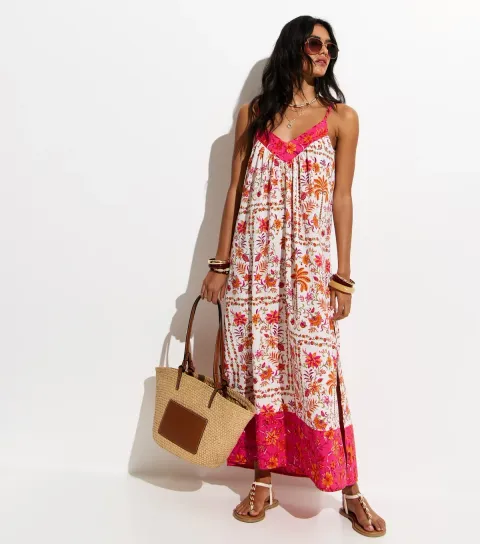 White Floral Print Maxi Beach Dress