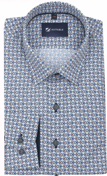 Suitable Shirt Sand Multicolour Dark Blue Blue Brown size 38