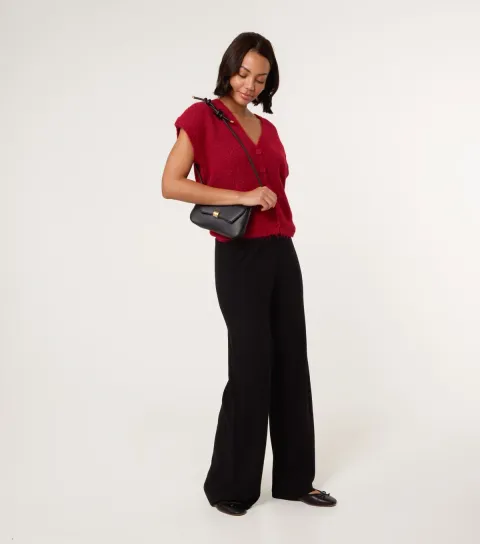 Black Knit Wide Leg Trousers