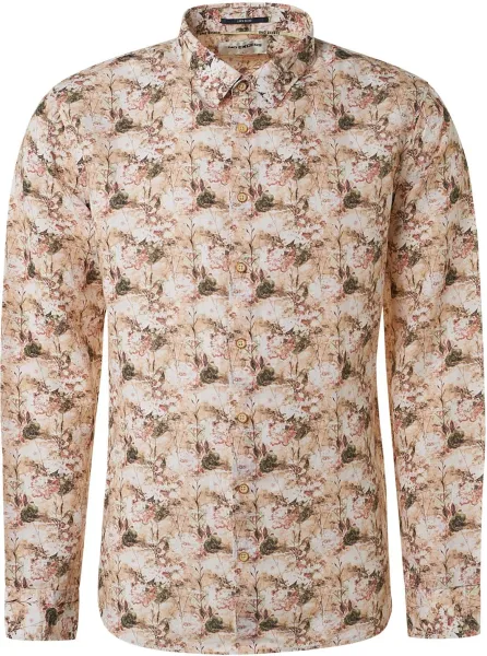 No Excess Linen Shirt Floral Print Multicolour Beige maat M
